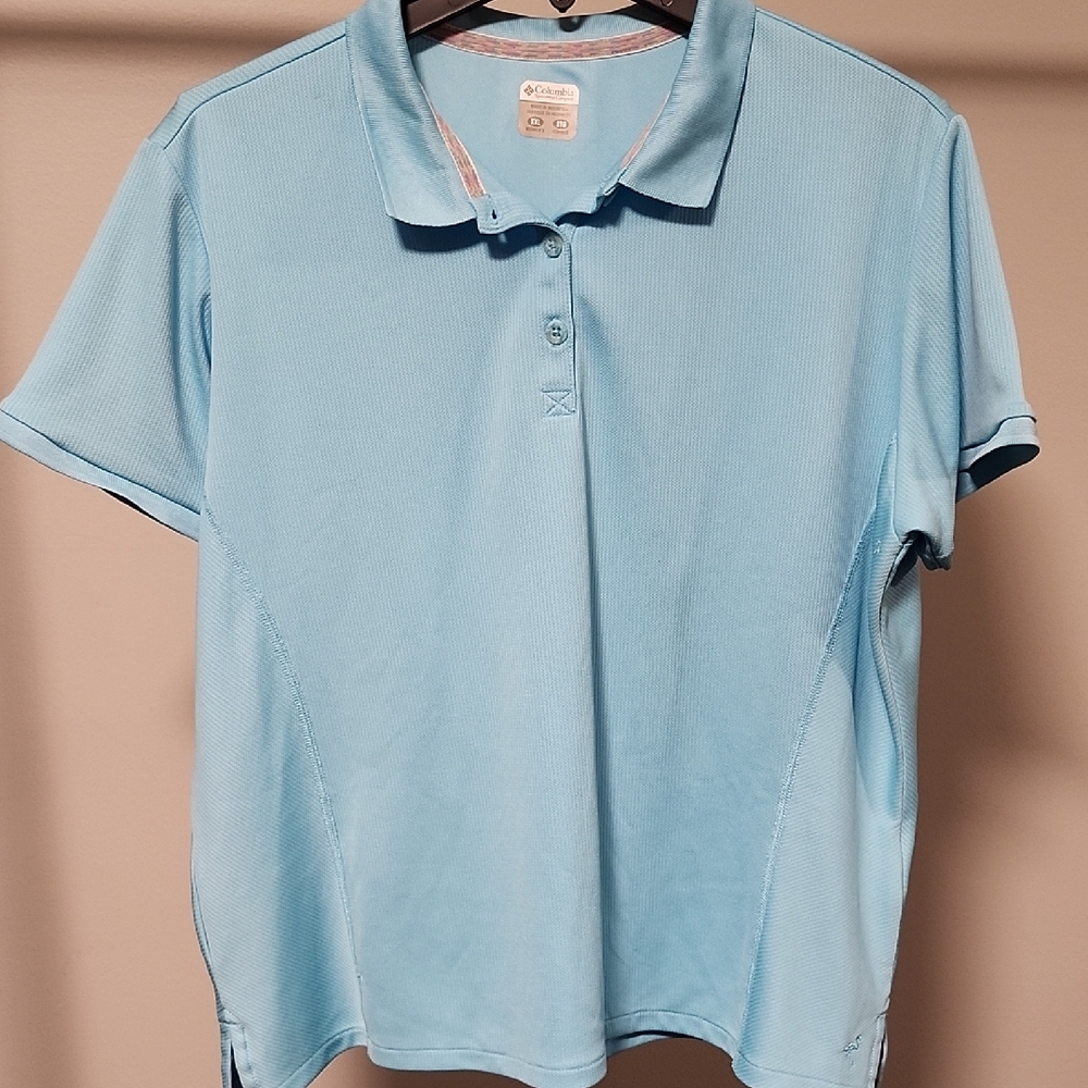 Columbia Sky Blue Polo Shirt XXL Golf Performance Short Sleeve Moisture Wicking